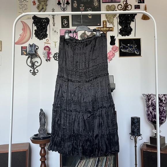 90s Midi Tiered Satin Skirt Vintage - Picture 6 of 6